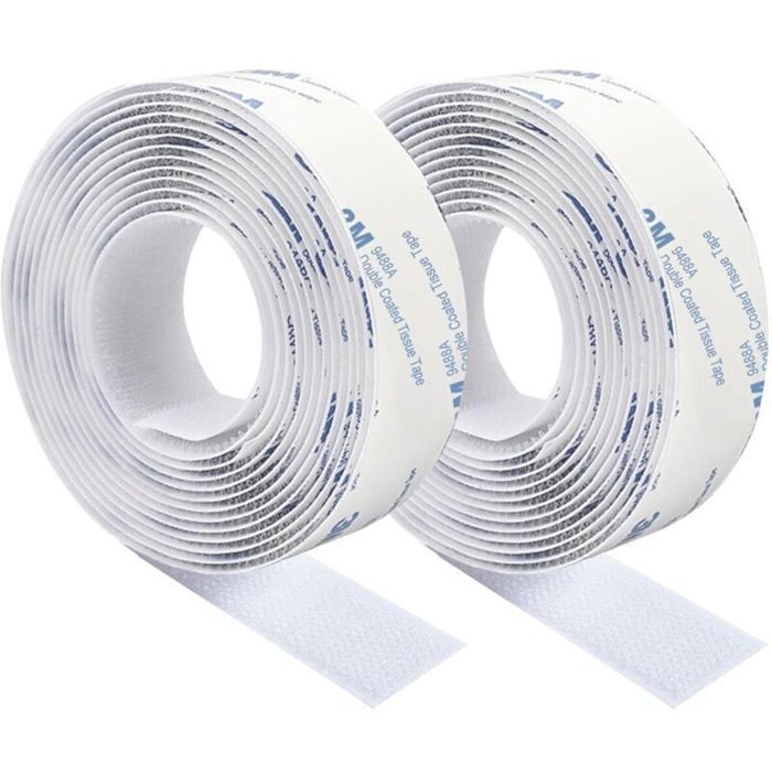 Bande Scratch Adhésive Double Face 3m x 2cm Ruban Velcro Nylon Blanc Sans Trace Fixation Puissante