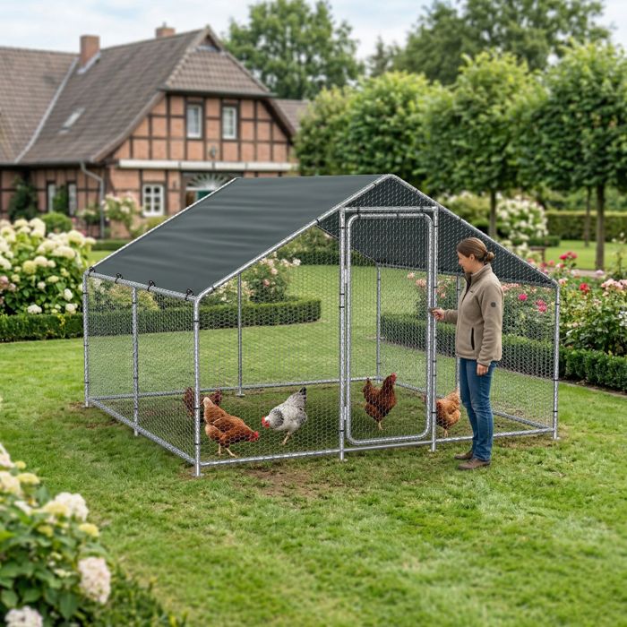 Enclos Extérieur Wels Volière Acier Galvanisé 3 x 3 x 2 m Argent Vert Foncé