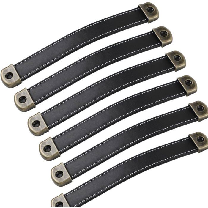 Lot de 6 poignées en cuir Poignées de meubles vintage en cuir–Poignées darmoire poignées cuir poignee meuble de cuisine noir
