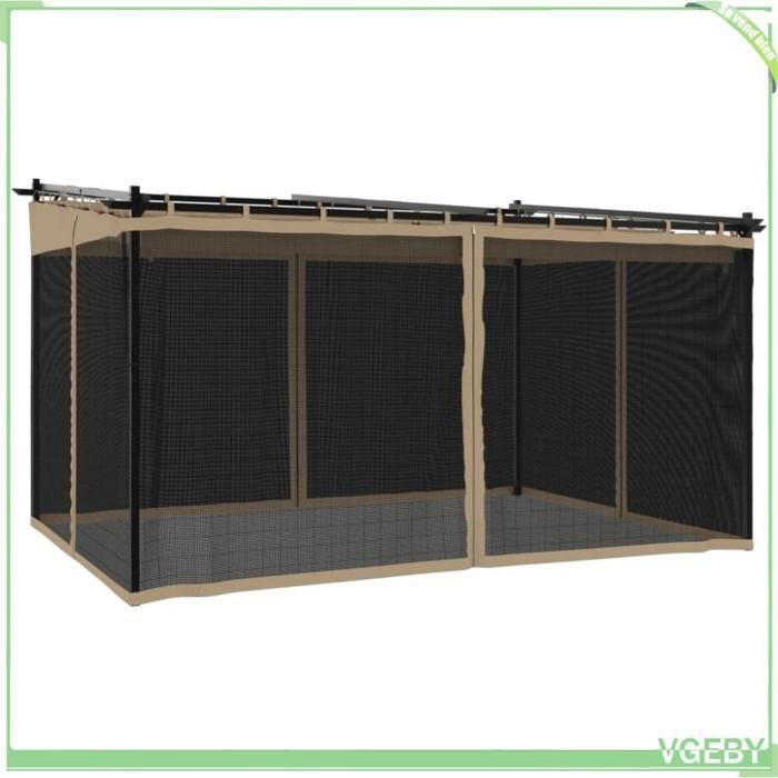 Tonnelle - FAFEICY - 4003913 - 4x3 m (396x297 cm) - Toit rétractable anti-UV - Parois filet taupe