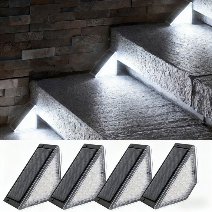 Lampe de pont solaire LED Lot de 4 Lampe Solaire Exterieur Blanc froid IP44 Etanche pour escaliers marches clôtures chemins
