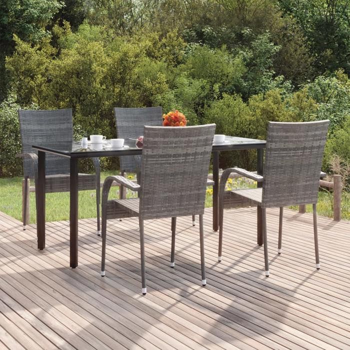 VIDAXL Ensemble Table avec chaises jardin (5 pcs) - ANTI-UV - Gris Résine tressée 160x80x74 cm M1733