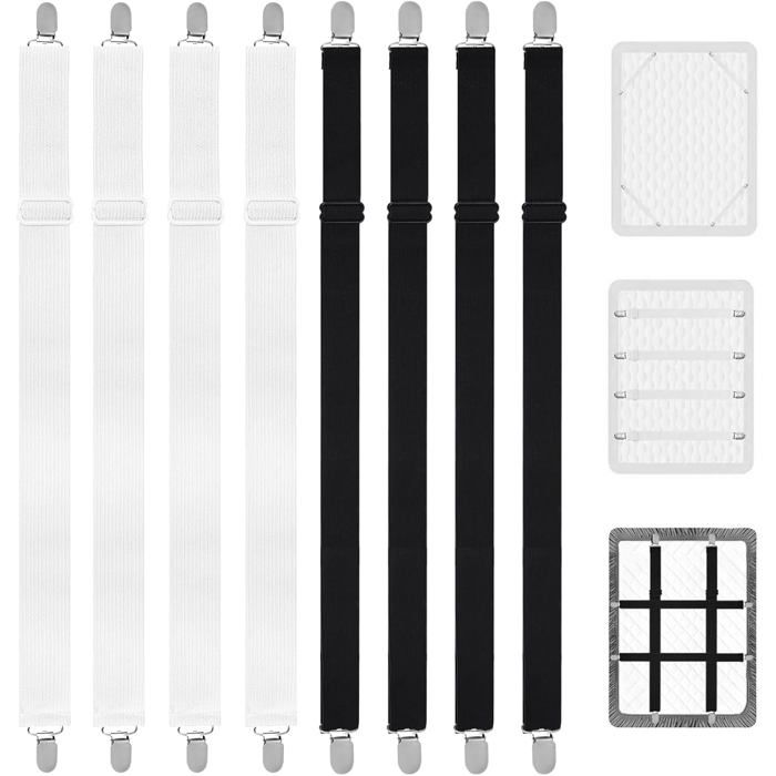 8 Pcs Attache Drap Housse Réglable Tendeur Drap Housse Élastique JusquÀ 250 Cm Bretelles Sangle Draps De Housses Attaches Pour Ma