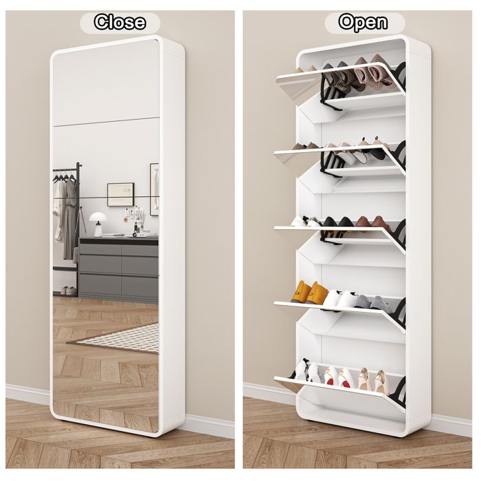 Meuble à Chaussures Miroir 5 Abattants 15 Paires - ELVMI - pour Entrée MDF Blanc 63×196×1762 cm