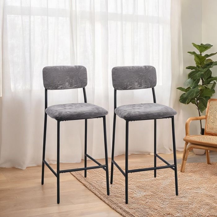 Chaise de bar gris classique en tissu polyester et acier lot de 2 assise 72 5 cm style contemporain