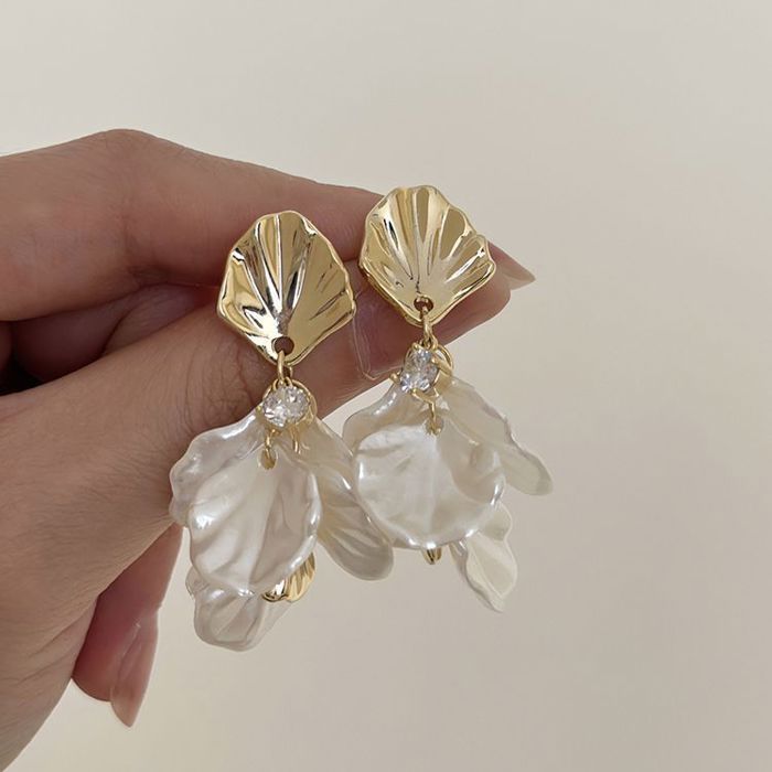 XJYDNCG Boucles DOreilles Femme - Style Élégant - Pétales Suspendus - Or Blanc