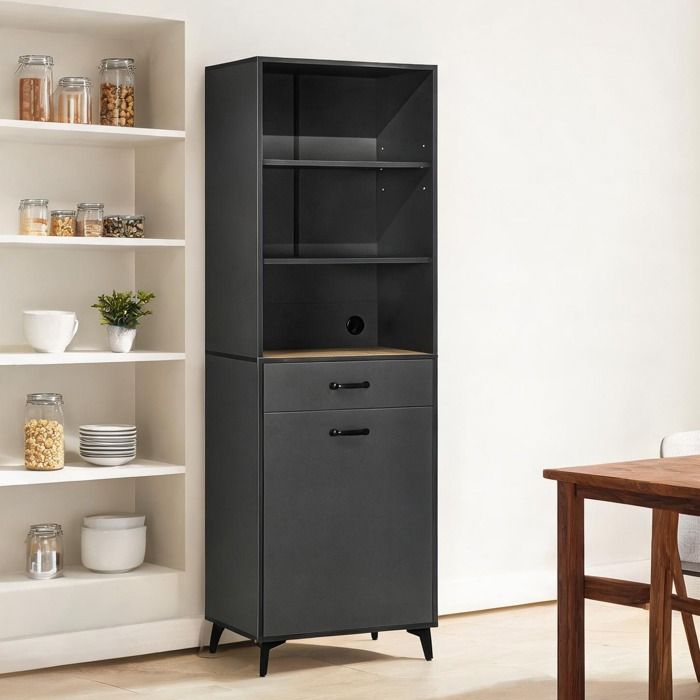 Buffet haut 60 x 42 x 180 cm en panneaux de particules gris aspect chêne clair