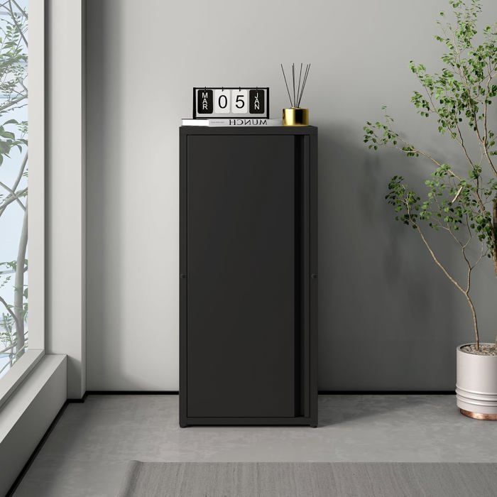 [en.casa] Armoire Métallique Style Industriel 1 Porte et 2 Étagères Réglables Acier Noir 88 x 40 x 35 cm pour Bureau