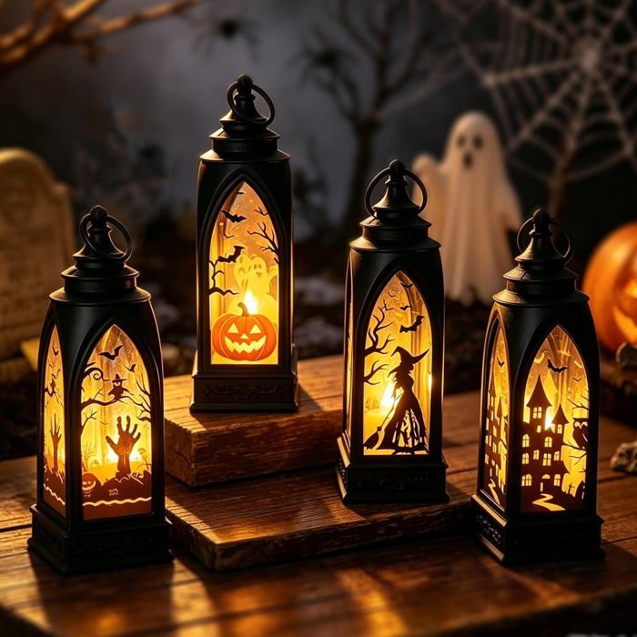 Lanternes LED Halloween 4 pièces Décoration Citrouille
