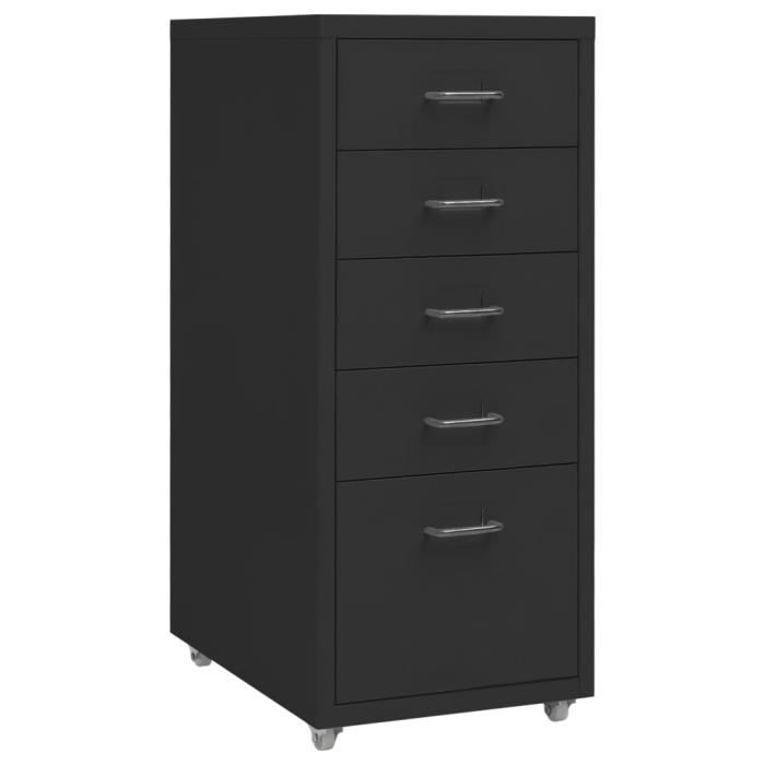 Armoire de bureau - AKOZON - Noir - 5 tiroirs - Métal