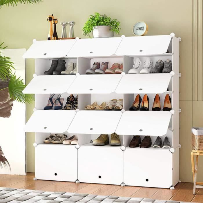 Meuble à Chaussures Cubes de Rangement en plastique à 7 niveaux 12 Cube