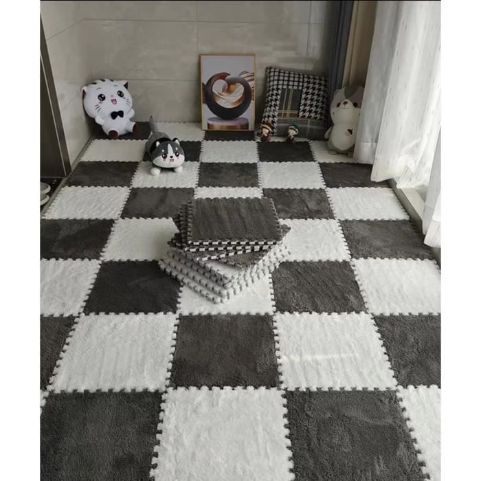 Tapis Puzzle En Mousse 16 Tuiles 30x30 Cm - Épaisseur 2,5 Cm - Blanc Et Café - Pour Sol, Jeux Ou Yoga