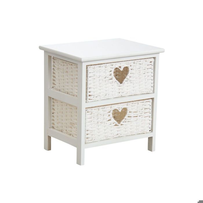 Table de chevet blanche en medium et corde 2 tiroirs - Essentiel - Meuble de chambre