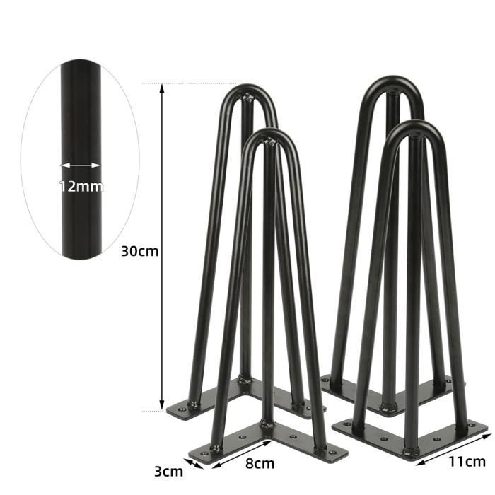 Pieds de table basse LUXS - Métal noir - Lot de 4 - Capacité de charge 150 kg