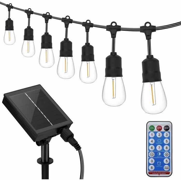 Guirlande lumineuse solaire à ampoules extérieures, 17 m, éclairage