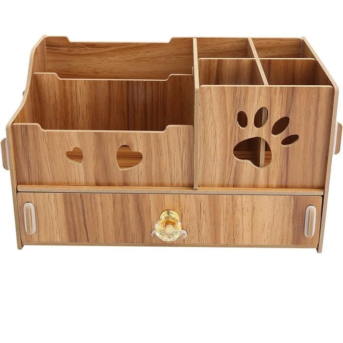 Organisateur De Bureau En Bois Et Plastique – 4 Compartiments Amovibles Pour Rangement Stylos, Papeterie, Petits Objets - 5
