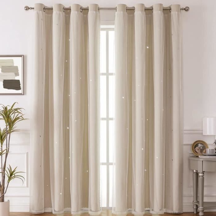 Rideau Opaque Thermique 85x220 Cm - Isolation Anti-UV, Lavable Machine, Beige, 100% Polyester, Pour Cuisine, Dressing