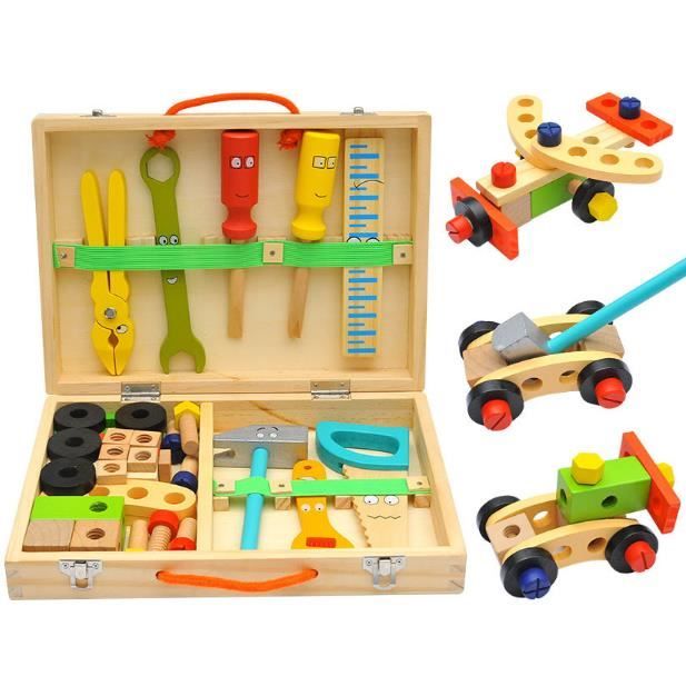 Jouets Garçon de 3 Ans et Plus, Outil Enfants, Boîtes à Outils en Bois,  Jouets Cadeaux pour nfants de 3 4 5 6 7 8 Ans 54pcs