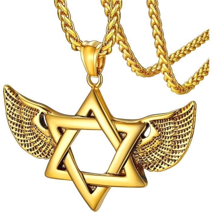 Collier Étoile De David En Acier Inoxydable - Pendentif Magen, Style Vintage Or, Pour Adulte Unisexe - Neuf Avec étiquettes