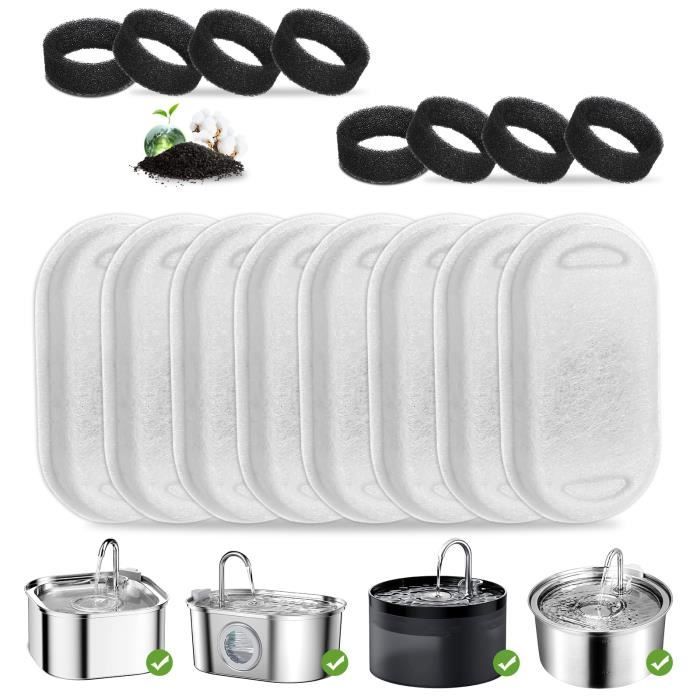 Filtres pour Fontaine a Eau Chat 8+8 pièces Filtre à Charbon et Une éponge en Mousse pour Chat de 3.2L Fontaines