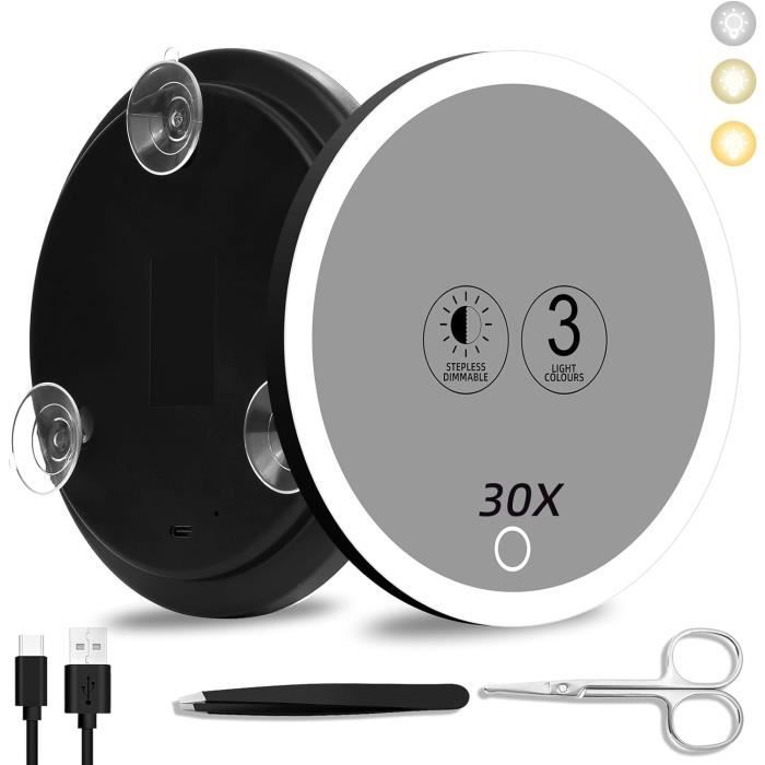 Miroir Grossissant 30X Avec Ventouses - 6 Pouces (15 Cm) - Pour Maquillage, Soins De La Peau, Toilette - Léger Et Portable