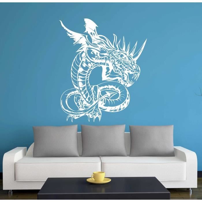 Décal Dragon Des Glaces 3D - Sticker Mural Bleu Neigeux Pour Salon Et Chambre