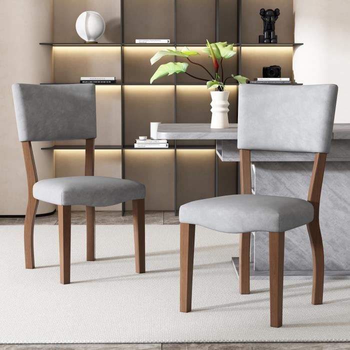 ensemble de 2 chaises en velours, chaises de salle à manger avec quatre pattes en bois en caoutchouc, gris