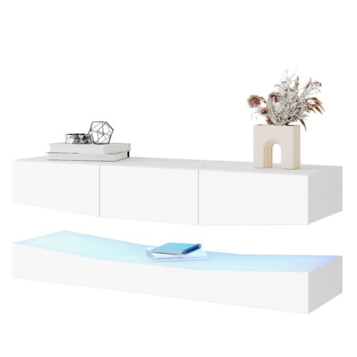 Meuble TV Blanc Brillant 200 Cm · Avec Éclairage LED Et Étages En Verre · Bas De Salon Moderne