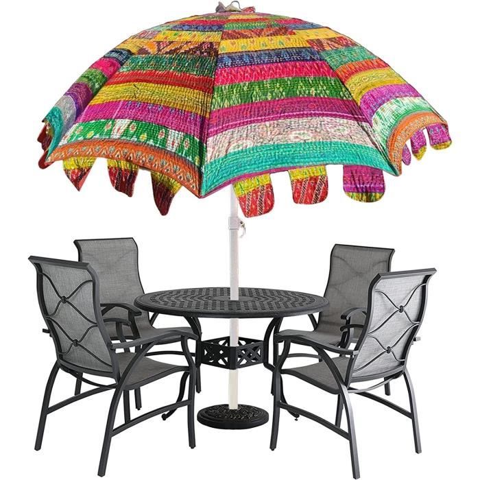 Grand Parasol Ancien - Motif Floral Peint à La Main - Occasion - Bon état
