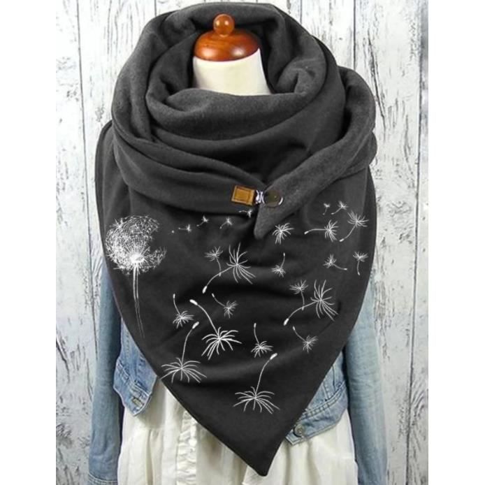 Générique Écharpe Triangle Femme Chaud Automne Hiver Foulard En Coton à Boucle Imprimé Plume Châle à Boutons Multi-usages Mode Vintage Scarf