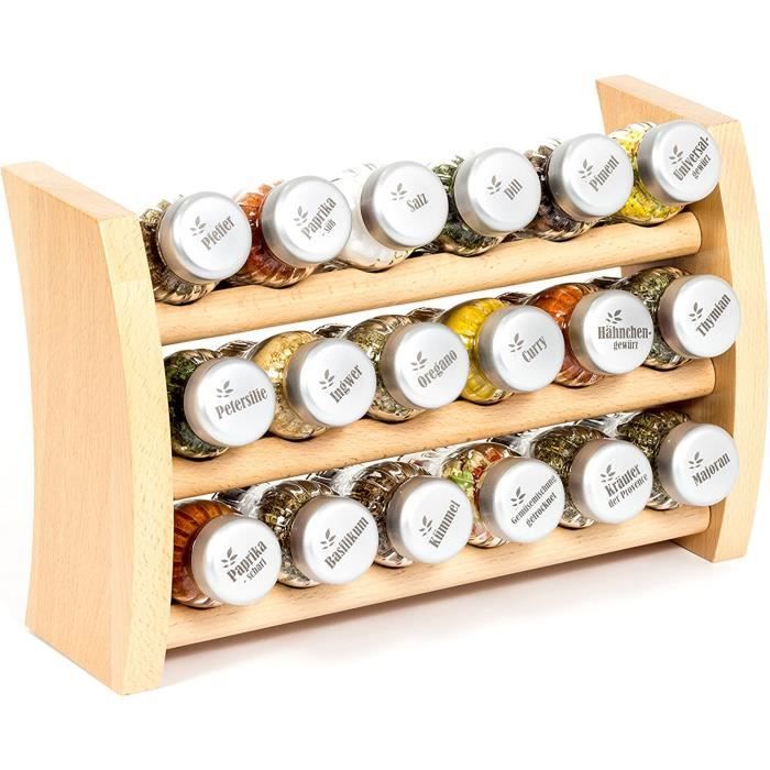 Gald 18F Étagère à épices en bois pour épices et herbes 18 bocaux 6 x 3 Naturel mat[L1075