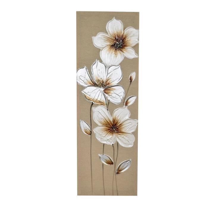 Grand Tableau Peint À La Main Cadre Rectangle Peinture Sur Toile De Coton 30x90CM Fleurs Blanches Rapport Qualité Prix Excellent