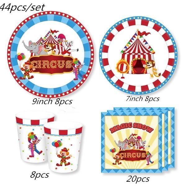 Set 44pcs Decorations De Fete D Anniversaire Sur Le Theme Du Cirque Gobelets Assiettes Ballons Banderole Clown Fournitures Cdiscount Maison