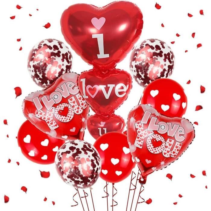 Décoration Saint Valentin 32 Pièces - Ballons Cœur LOVE, Confettis, Kit Romantique Pour Anniversaire