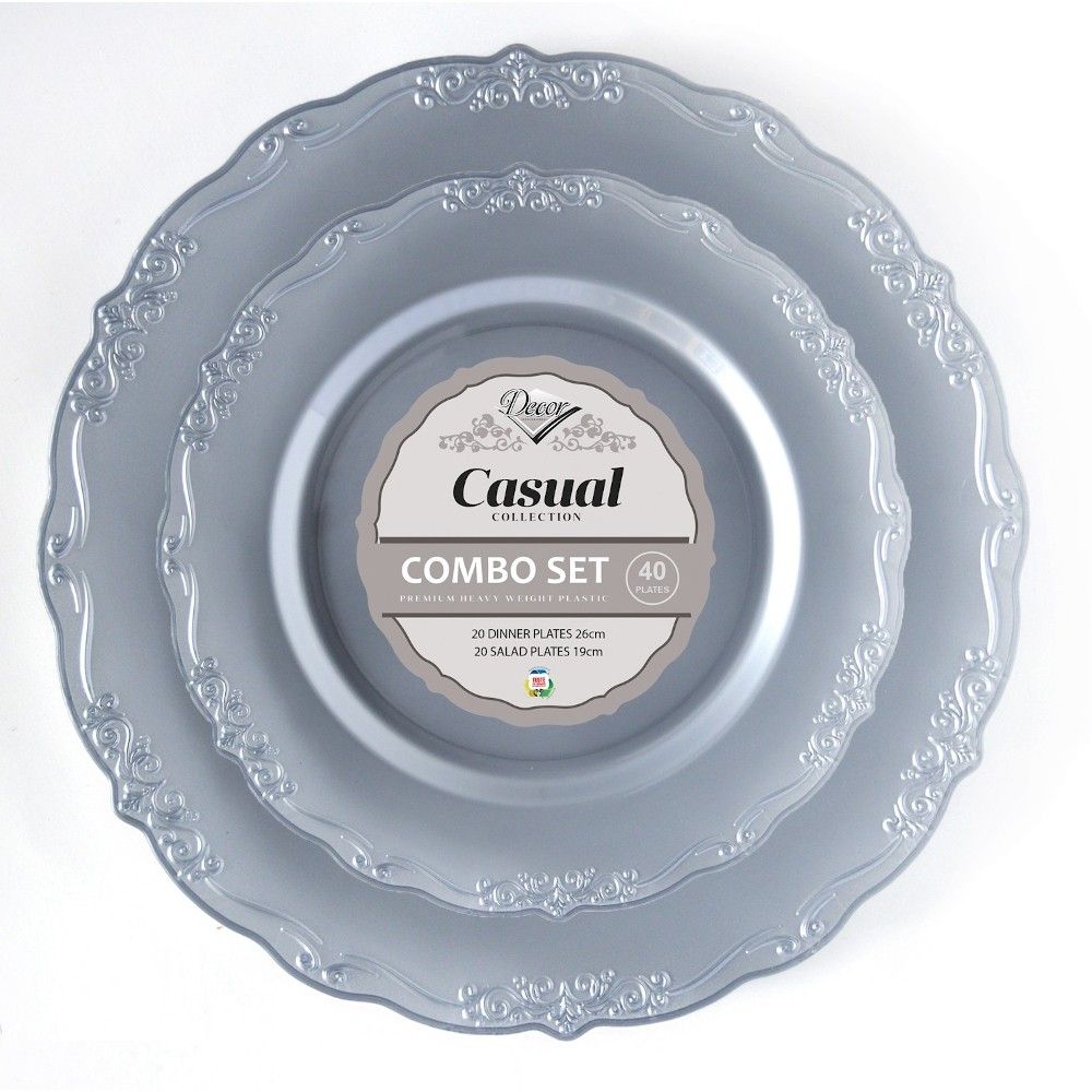 40 ASSIETTES COLLECTION CASUAL - ARGENT Gris, Argent- VAISSELLE DE FÊTE