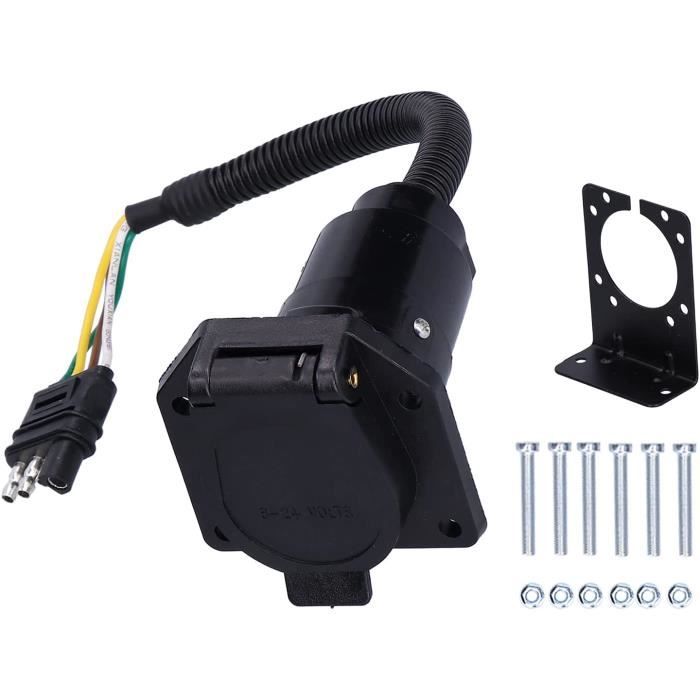 Adaptateur Câblage Remorque 4 Broches Plat Vers 7 Broches Rond – Pour Camping-car, Neuf