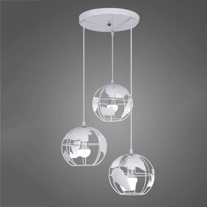 STOEX 3 Têtes Moderne Lustre en Fer Rond Creative Globe pour Salle de séjour Chambre à Coucher Blanc
