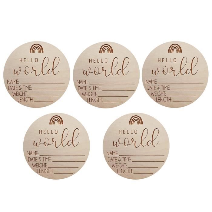 Panneau Naissance Bois "Hello World" - Tableau Personnalisable Bébé Avec Statistiques