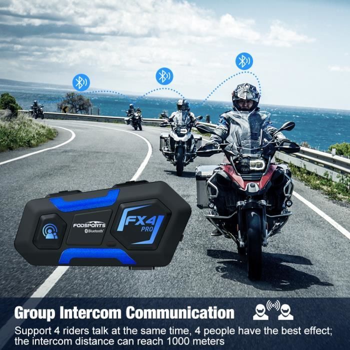 Version anglaise FODSPORTS FX4 PRO Casque de moto Bluetooth Headset d'interphone 1000m 4 Rider Group BT Inte