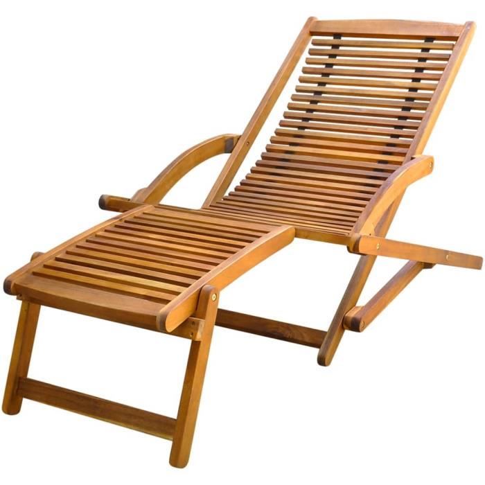 Chaise de terrasse en bois d'acacia solide - Chaise longue - Transat - Bain de soleil