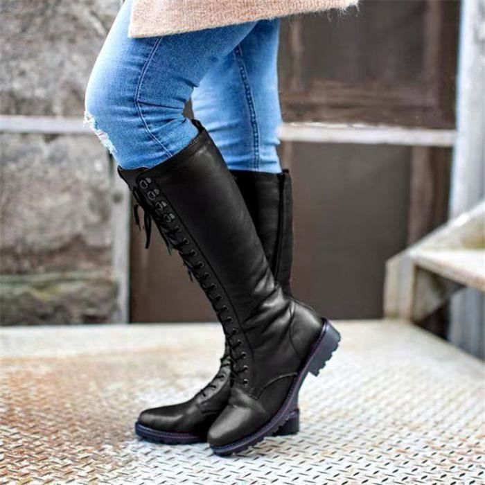 Bottes Femmes Talon Épais à Lacets – Style Militaire Vintage Chelsea, Imperméables Et Chaudes Pour L'Hiver, Confortables Et Antidérapantes