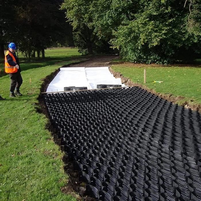 Grille Nid D'Abeille Stabilisatrice De Gravier HDPE – 40x40x5 Cm – Idéale Allée, Parking VR, Jardin, Entrée Véhicule – Support Jusqu'à 1800 Lb/po²