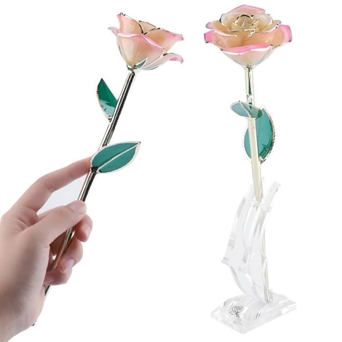 Cikonielf Cadeau de fleur rose Fleur Plaquée Or 24 Carats Rose Blanche  Feuille Verte Base Cadeau Décoration pour Saint‑Valentin - Cdiscount Maison