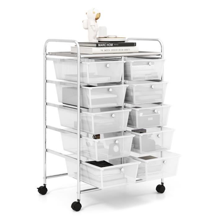 Tour De Rangement Yaheetech à Roulettes, 4 Tiroirs, Blanc Et Noir, Neuf