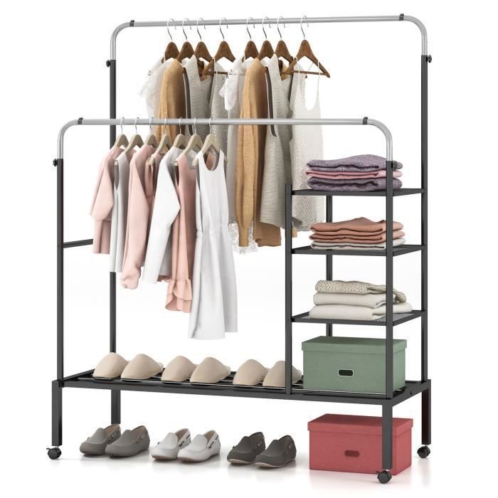 Portant à Vêtements COSTWAY en Métal 2 Barres Solide avec Support Inférieur pour Manteaux Jupes Chemises et Pulls Argent et Portant à Vêtements COSTWAY en Métal 2 Barres Solide avec Support Inférieur pour Manteaux Jupes Chemises et Pulls Argent et