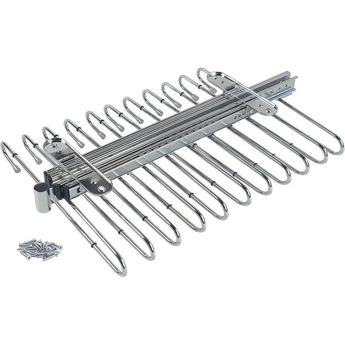 Porte-pantalons extractible - Emuca - Chromé - Acier - 11 tringles - Coulisses à billes Porte-pantalons extractible - Emuca - Chromé - Acier - 11 tringles - Coulisses à billes