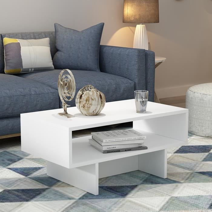 Table basse Mjölby avec espace de rangement 37 x 80 x 45 cm blanc [en.casa]