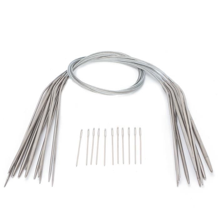 Kit De 15 Aiguilles à Tricoter Circulaires – 23 Cm – Tailles 2mm, 2.5mm, 3mm, 3.5mm, 4mm – Acier Inoxydable – Pour Chaussettes, Bonnets, Manches