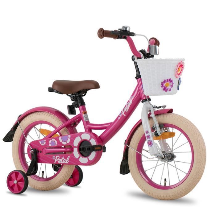 HILAND Vélo Enfant 12 Pouces pour Fille de 3-5 Ans, avec Panier et Roues stabilisatrices-Rose