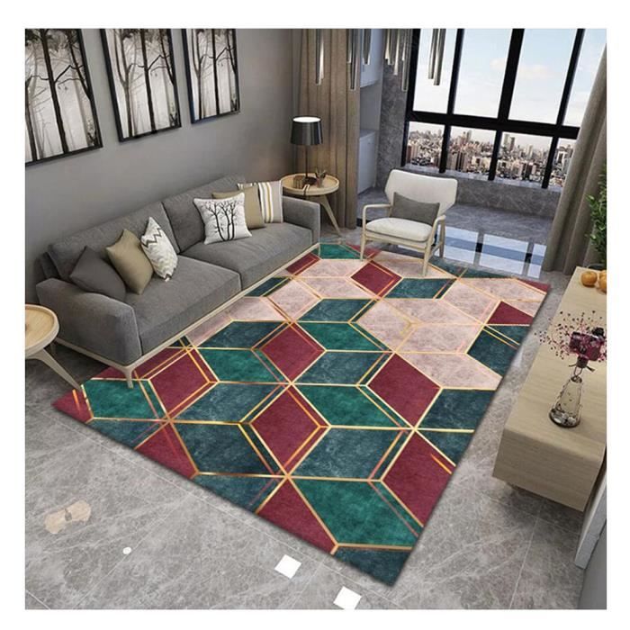 Tapis Rectangulaire Antidérapant Géométrique Bleu-Gris 80x120 Cm – Moderne Pour Chambre, Couloir, Balcon